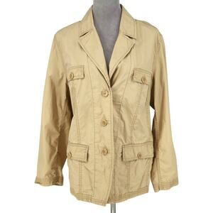 Talbots Jacket Plus Size 14W Beige Safari Cotton Lightweight Pockets Cargo Barn
